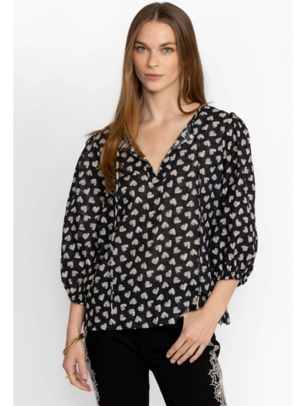JOHNNY WAS JADE Couple of‎ Hearts Cotton/Linen Blouse Size Small